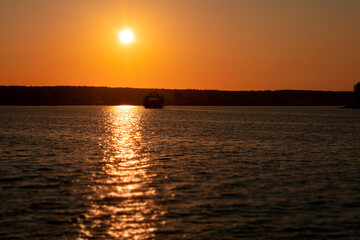 Morning sunrise sky, ship silhouette
