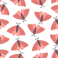 Seamless pattern with moth. Hand drawn vector illustration. Magic concept for textile, wrapping