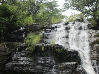 Fototapeta na wymiar the tanougou waterfalls in natitingou in the north of benin