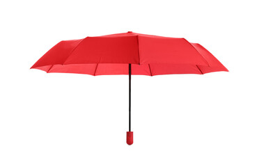 Stylish open red umbrella isolated on white