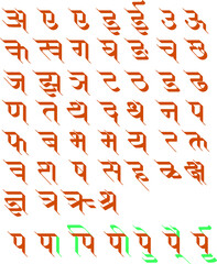 Hindi alphabets, typeface, or Handmade typography in vector form. Hindi is the most spoken language in India. Hindi is also the fourth most spoken language in the world.
