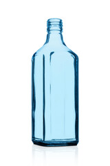 Glass bottle. Blank clear blue glass bottle square shape isolated on white background.