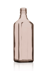 Glass bottle. Blank clear brown glass bottle square shape isolated on white background.