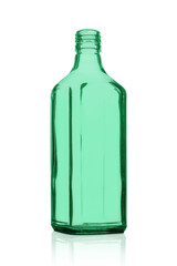 Glass bottle. Blank clear blue glass bottle square shape isolated on white background.