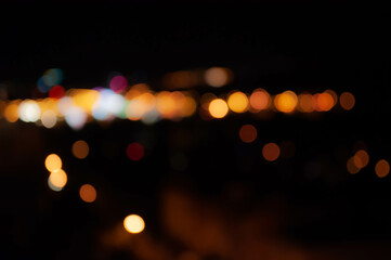Night bokeh city lights black background
