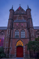 The night image of The Pieterskerk, late-Gothic church in Leiden dedicated to Saint Peter. It is...