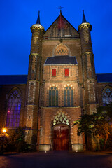 The night image of The Pieterskerk, late-Gothic church in Leiden dedicated to Saint Peter. It is...