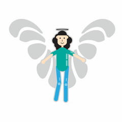 Abstract flat character holy 'Angel' with wings vector illustration design on white background.