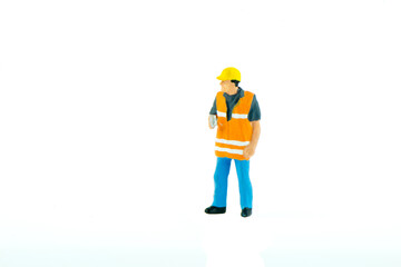 Miniature people office, worker, engineer worker, construction, cook, chief kitchen and traveler concept in variety action on white background