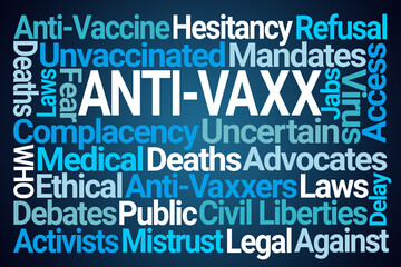 Anti Vaxx Word Cloud on Blue Background