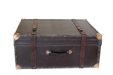 Old vintage leather brown suitcase, isolated on white background