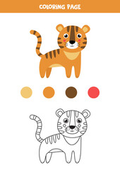 Color cute cartoon tiger. Worksheet for kids.