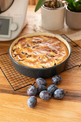 close-up view of delicious sweet fruit pies with plumes 