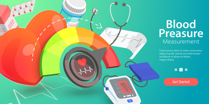 3D Vector Conceptual Illustration of Blood Pressure Measurement, Hypertension Health Risk