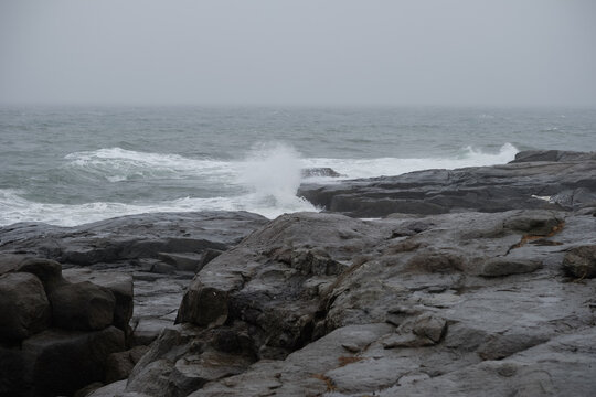 Rainstorm And Gale Force Winds At The Nubble Lighthouse On Cape Neddick Maine