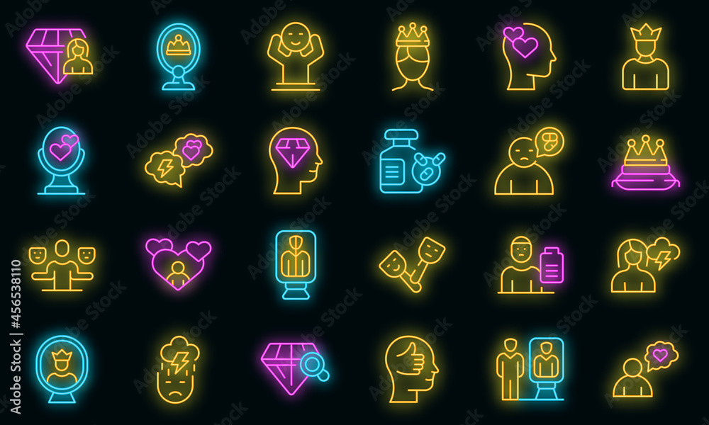 Poster Narcissism icon. Outline narcissism vector icon neon color on black - Posters