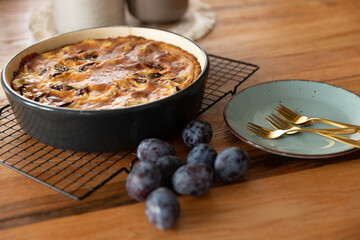 close-up view of delicious sweet fruit pies with plumes 
