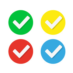 Check mark icon in flat style. OK. Set of multicolored checkmarks on a white background. Use for web, sites, applications, business concepts, payment for purchases, etc.