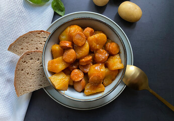 Austrian Potato Goulash with Frankfurter Sausage.