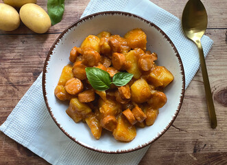Austrian Potato Goulash with Frankfurter Sausage.