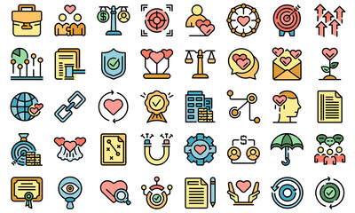Obraz premium Trust relationship icons set. Outline set of trust relationship vector icons thin line color flat isolated on white