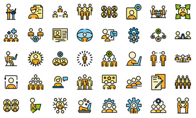Colleague icons set. Outline set of colleague vector icons thin line color flat isolated on white