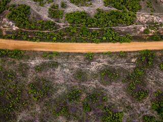 vista aérea de estrada de terra com vegetação de caatinga