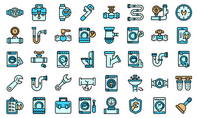 Washing machine repair icons set. Outline set of washing machine repair vector icons thin line color flat isolated on white