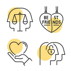 Line illustrations related to friendship and love.