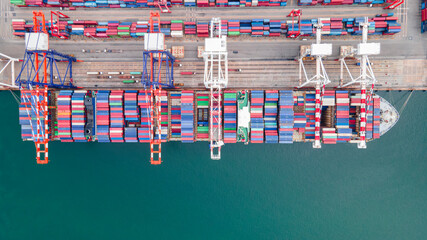 Fototapeta na wymiar Aerial view container ship cargo import export business logistics
