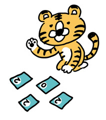 かるたをしているトラ