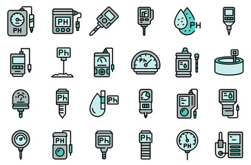 Ph meter icons set. Outline set of ph meter vector icons thin line color flat isolated on white