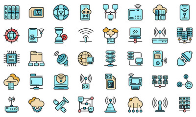 Internet provider icons set. Outline set of internet provider vector icons thin line color flat isolated on white