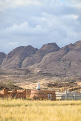 Kazakh steppe overlooking a cemetery