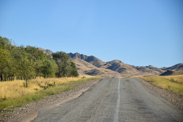 Lonely roads in the Kazakh steppe