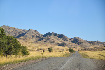 Lonely roads in the Kazakh steppe