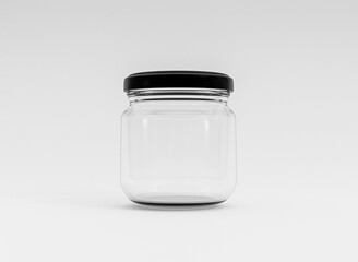Isolate of transparent glass closed jar with black cover on white background by 3d rendering.