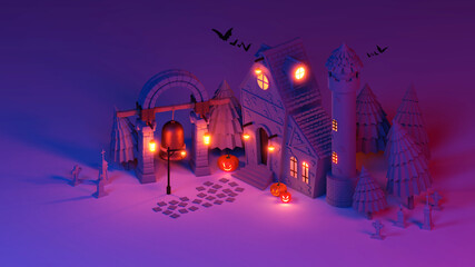 3d rendering halloween scene Isometric.
