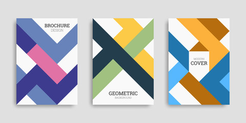 Abstract geometric background. Set of A4 vertical brochures. Cover design in flat style. Business template collection. Vector illustration. Design poster, cover, wallpaper, notebook, catalog.