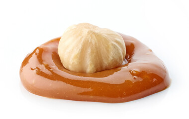 hazelnut in melted caramel drop