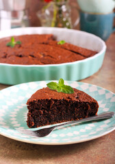 Fototapeta na wymiar Chocolate zucchini cake, served
