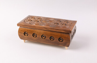 Wooden carving jewelry box on white background