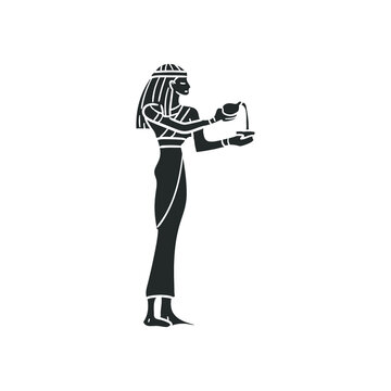 Hieroglyph Woman Icon Silhouette Illustration. Ancient Egypt Vector Graphic Pictogram Symbol Clip Art. Doodle Sketch Black Sign.