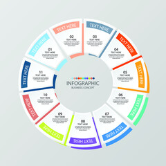 Fototapeta premium Basic circle infographic template with 11 steps, process or options, process chart.