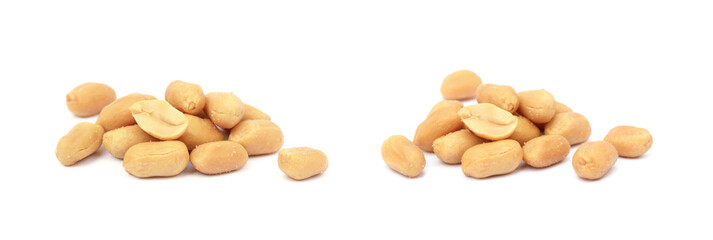 Arranged peanuts peeled and isolated on white background
