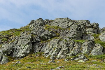 Fototapeta na wymiar One of the many rocky peaks of Mount Ånnfjället in northern Sweden