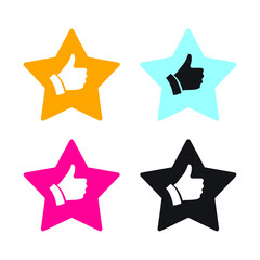 Thumb up icon. Hand drawn. Like for evaluation. Vector like sign and rating star.