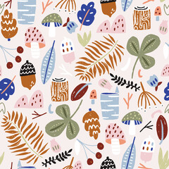 Seamless autumn botanical pattern. Perfect for fabric,wallpaper, textile. Creative hand drawn Vector background