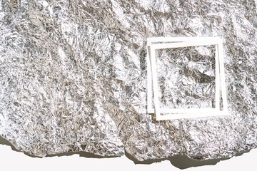 Trend sunny foil mockup. White paper. Congratulations metal card. Aerial view. Zero waste template....