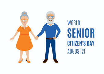 World Senior Citizen's Day vector. Happy and smiling elderly senior couple vector. Happy old man and woman icon. Senior couple cartoon character. Senior Citizen's Day Poster, August 21. Important day